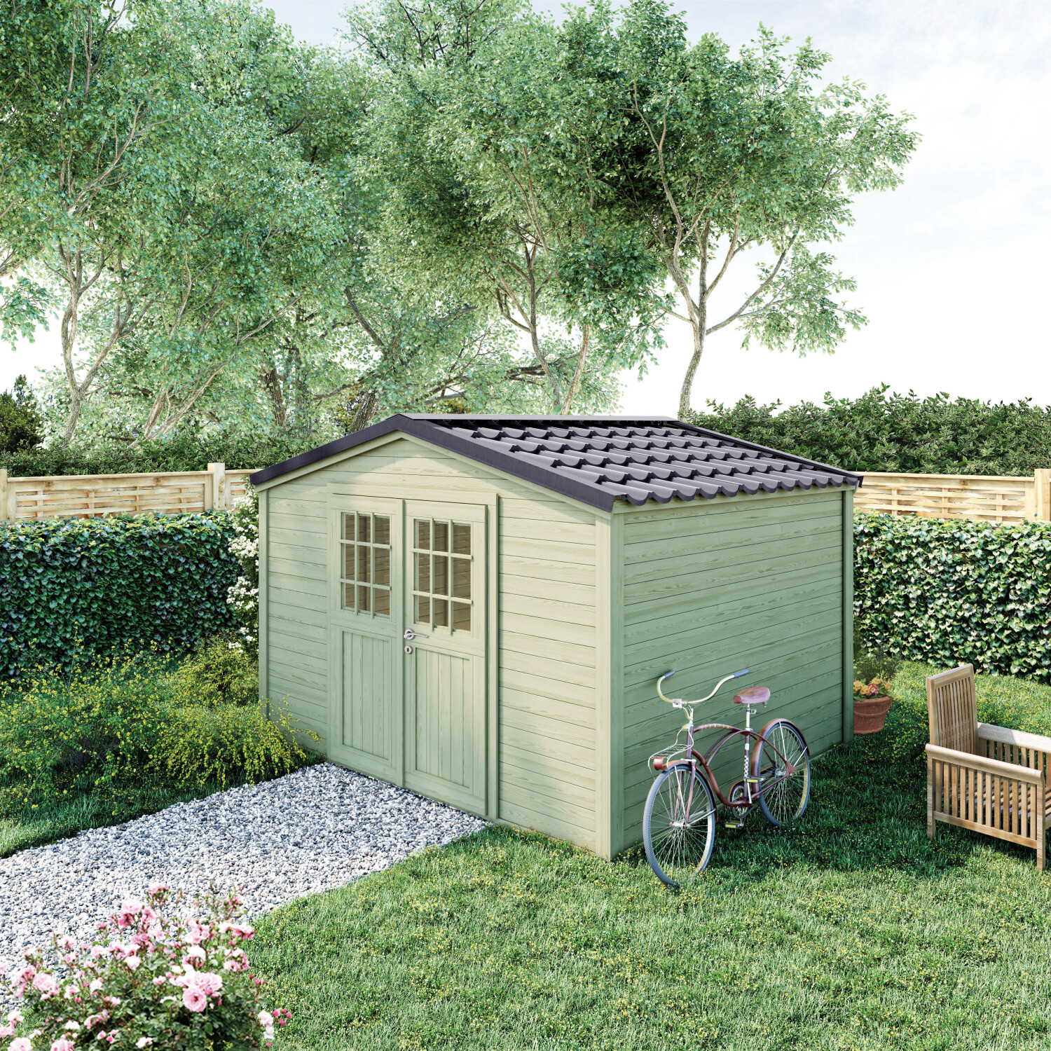 Tuinhuis Shelty+ 8,9 m² - blokhut 28 mm kopen - 0 - 1